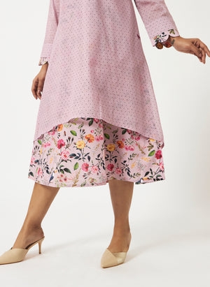  Mosegi-Light Pink Digital Printed Layered Dress