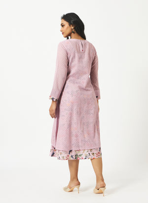 Mosegi-Light Pink Digital Printed Layered Dress