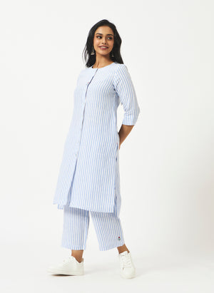 Mosegi-Linen Blue Stripes Kurta and Pant
