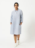 Mosegi-Linen Blue Pin Stripes dress