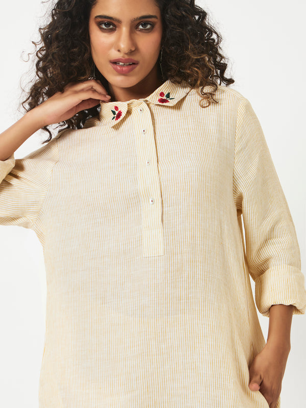 Mosegi-Linen Yellow Pin Stripes Dress