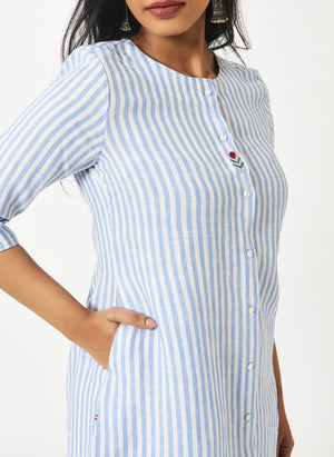 Mosegi-Linen Blue Stripes Kurta and Pant