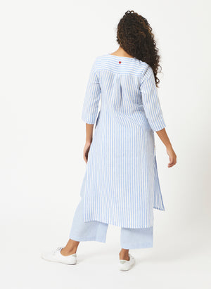 Mosegi-Linen Blue Stripes Kurta and Pant