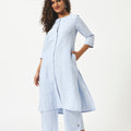 Mosegi-Linen Blue solid Kurta and pant