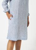 Mosegi-Linen Blue Pin Stripes dress