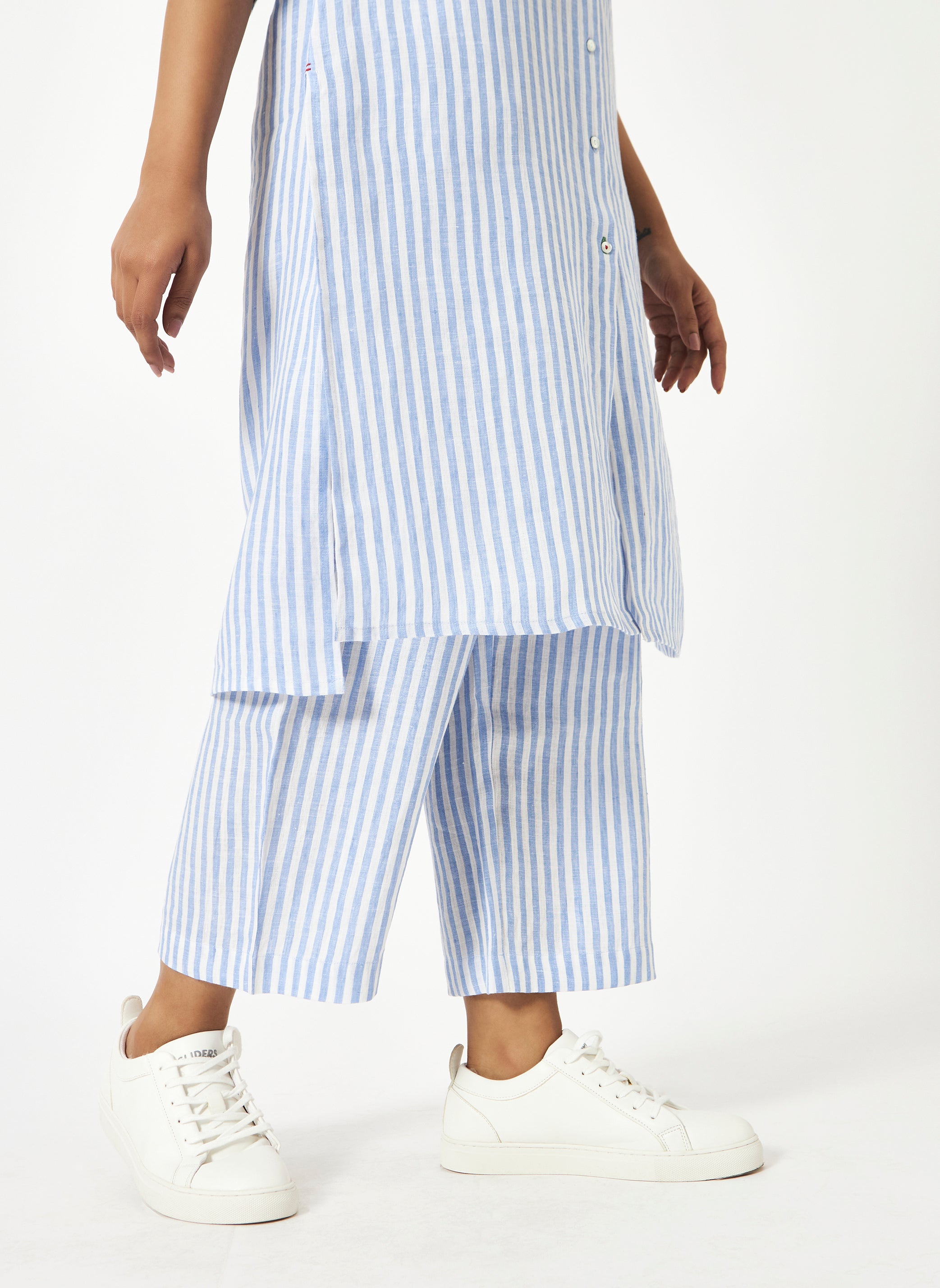 Mosegi-Linen Blue Stripes Kurta and Pant