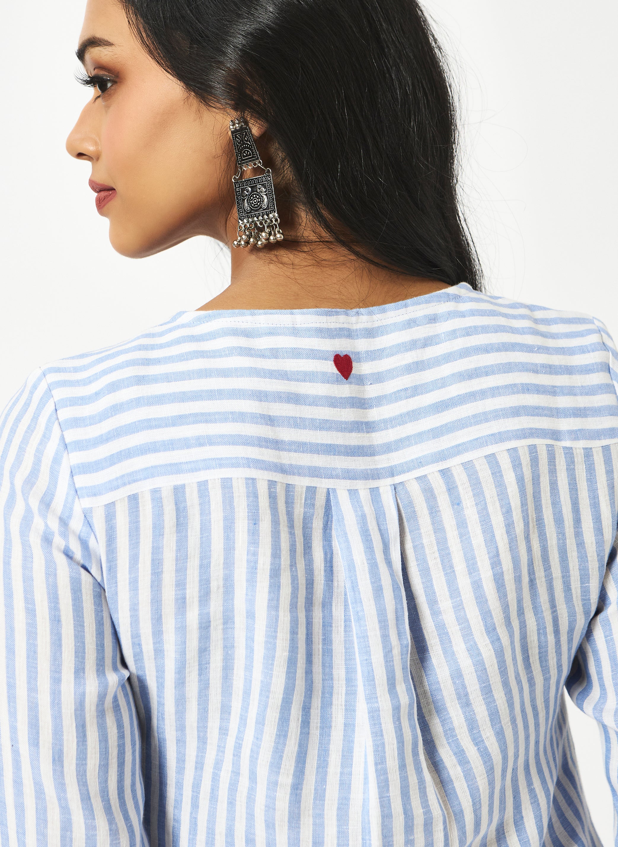 Mosegi-Linen Blue Stripes Kurta and Pant