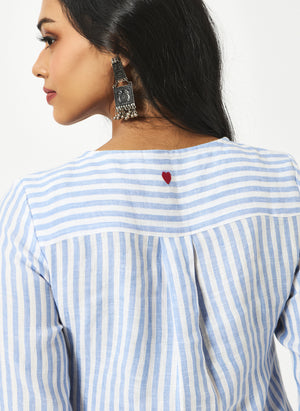 Mosegi-Linen Blue Stripes Kurta and Pant