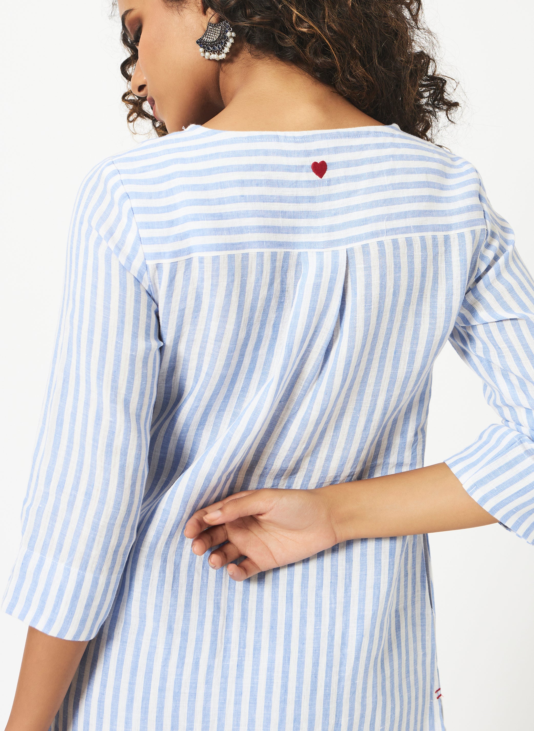 Mosegi-Linen Blue Stripes Kurta and Pant