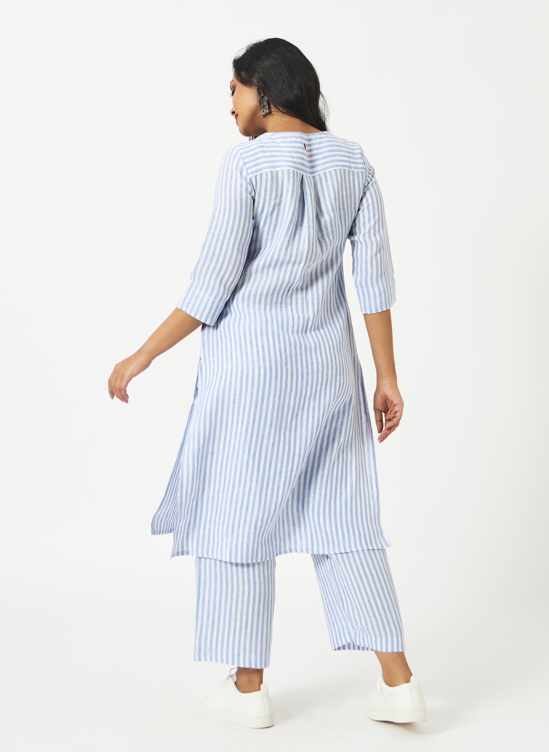 Mosegi-Linen Blue Stripes Kurta and Pant