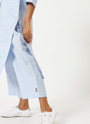 Mosegi-Linen Blue solid Kurta and pant