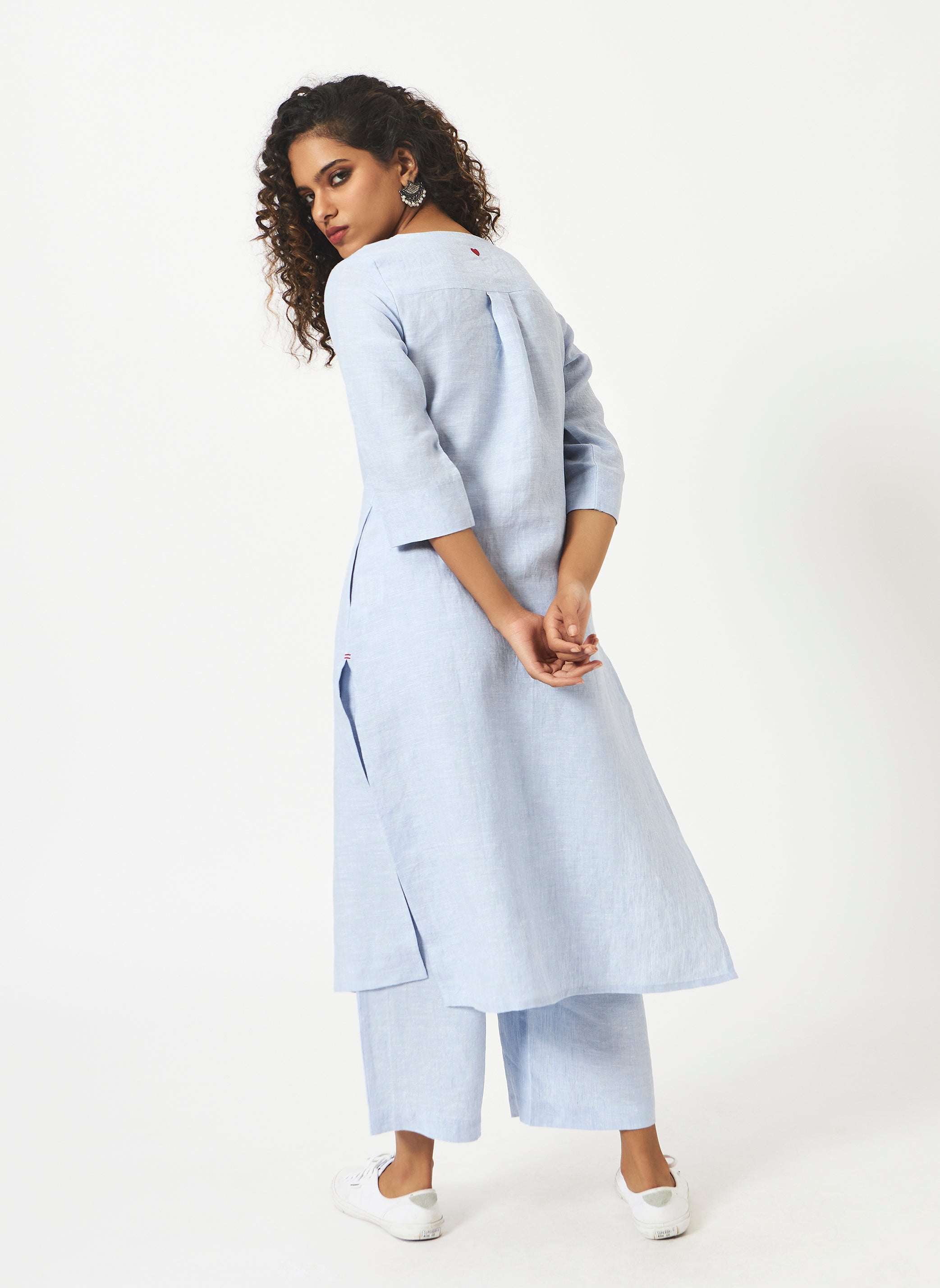 Mosegi-Linen Blue solid Kurta and pant