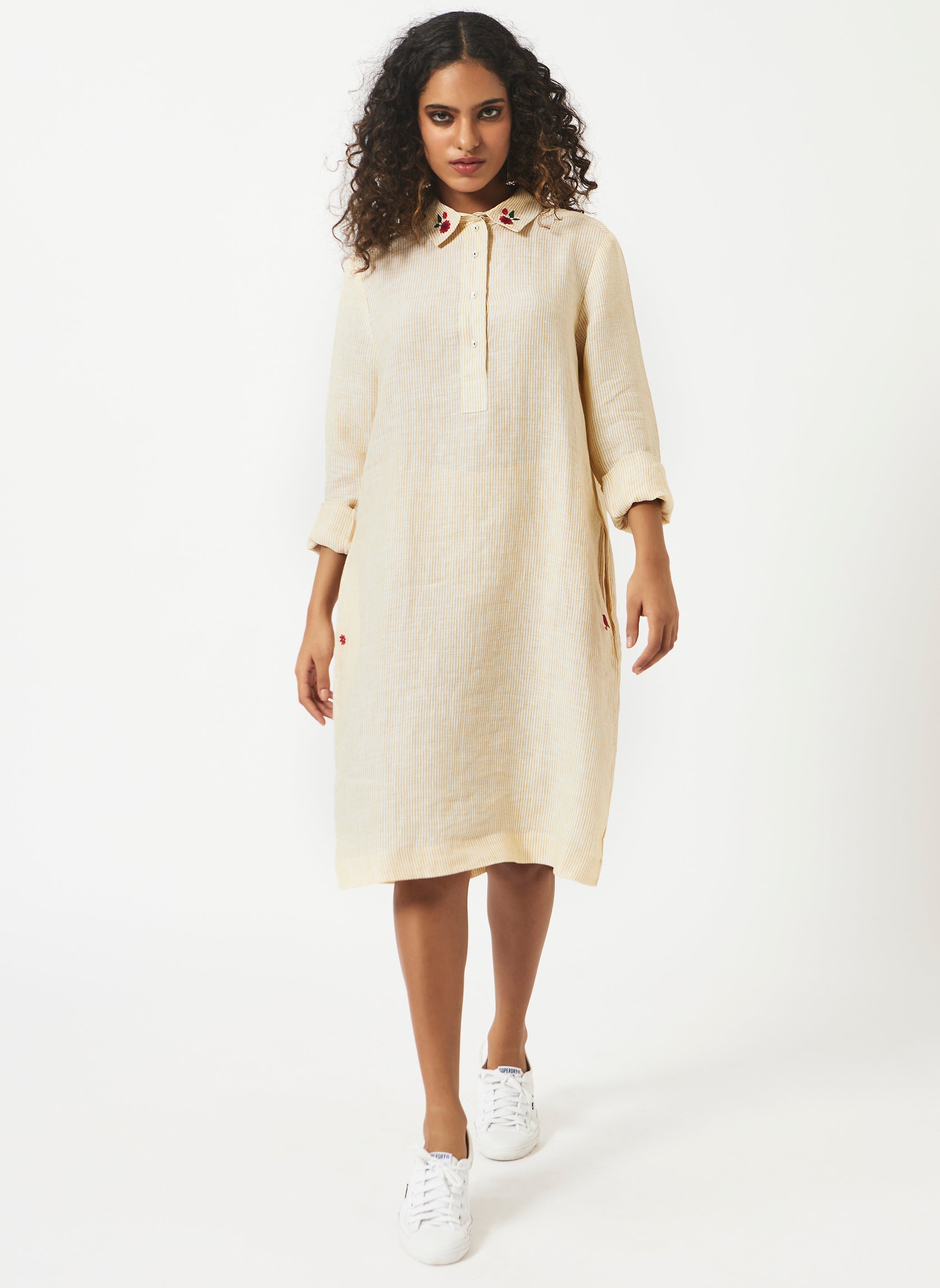 Mosegi-Linen Yellow Pin Stripes Dress