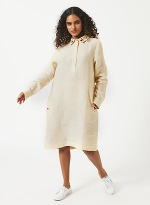 Mosegi-Linen Yellow Pin Stripes Dress
