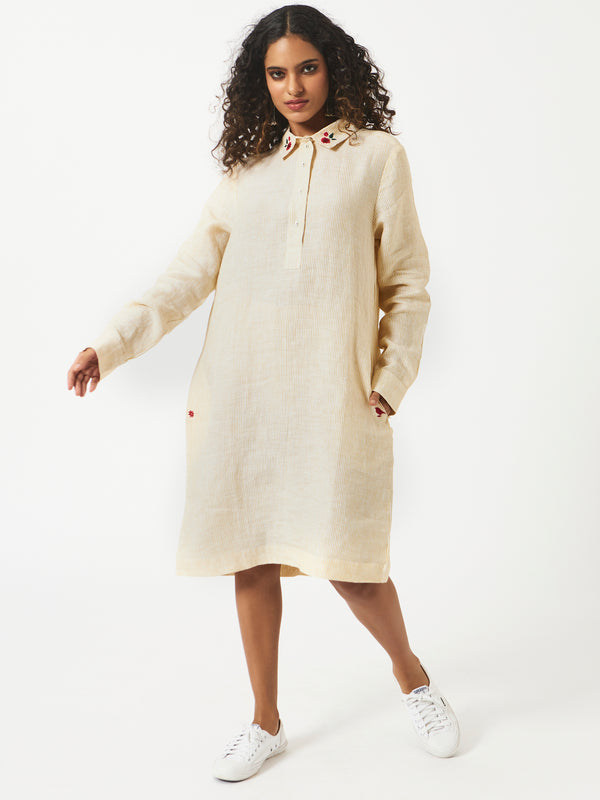 Mosegi-Linen Yellow Pin Stripes Dress