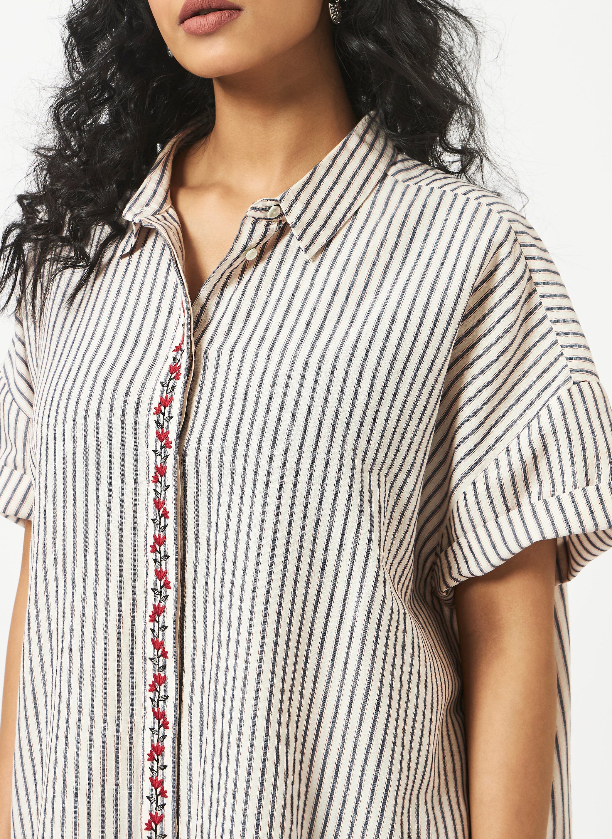 Mosegi-Off-white stripes oversized dress