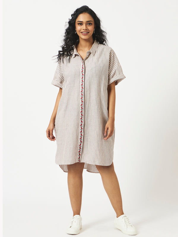 Mosegi-Off-white stripes oversized dress