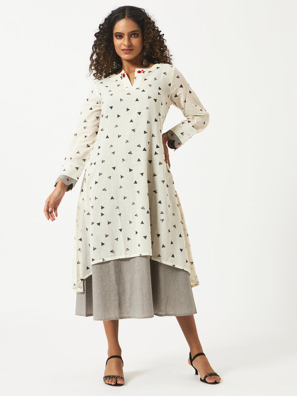 Mosegi-Offwhite Printed Layered Dress