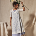 Mosegi-Offwhite Cotton Printed dress
