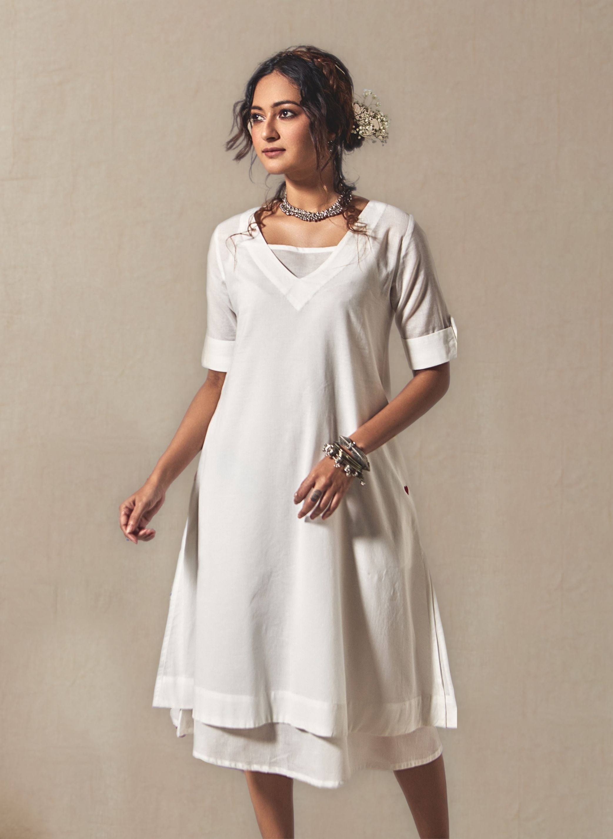Mosegi-Offwhite Plain Cotton dress