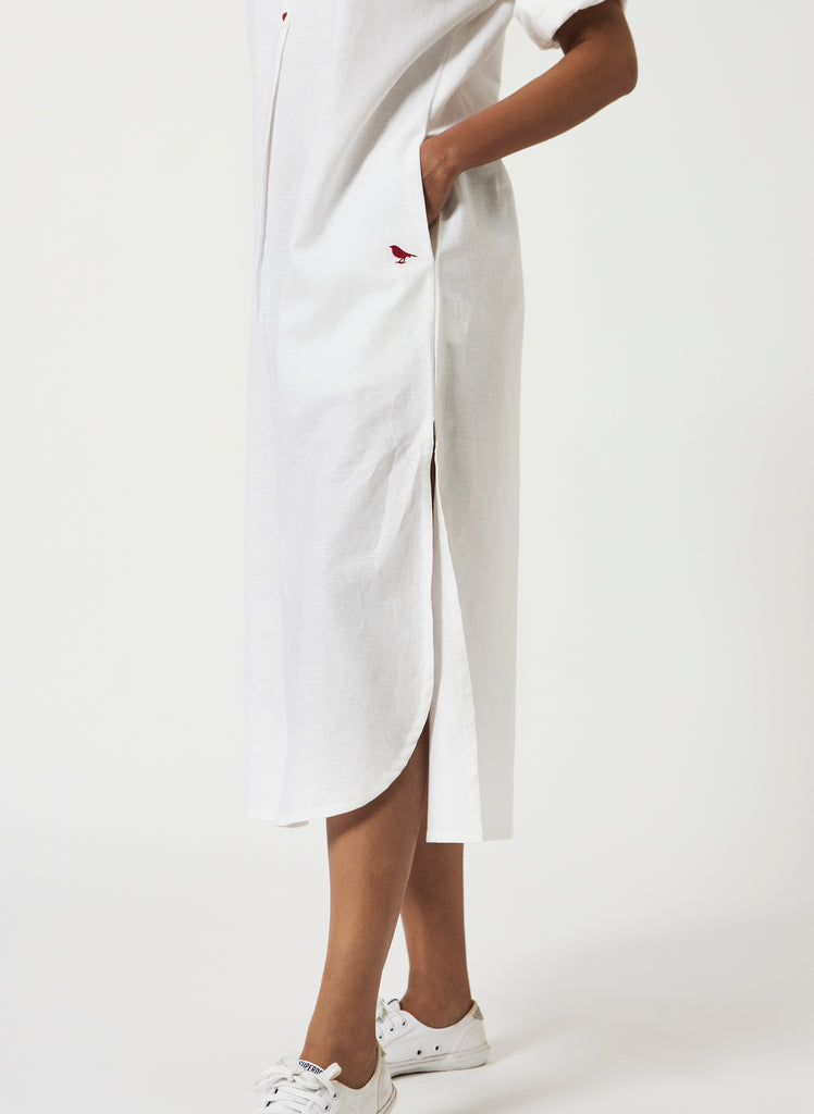 Mosegi- White Linen Cotton Midi Dress- Sustainable Fashion