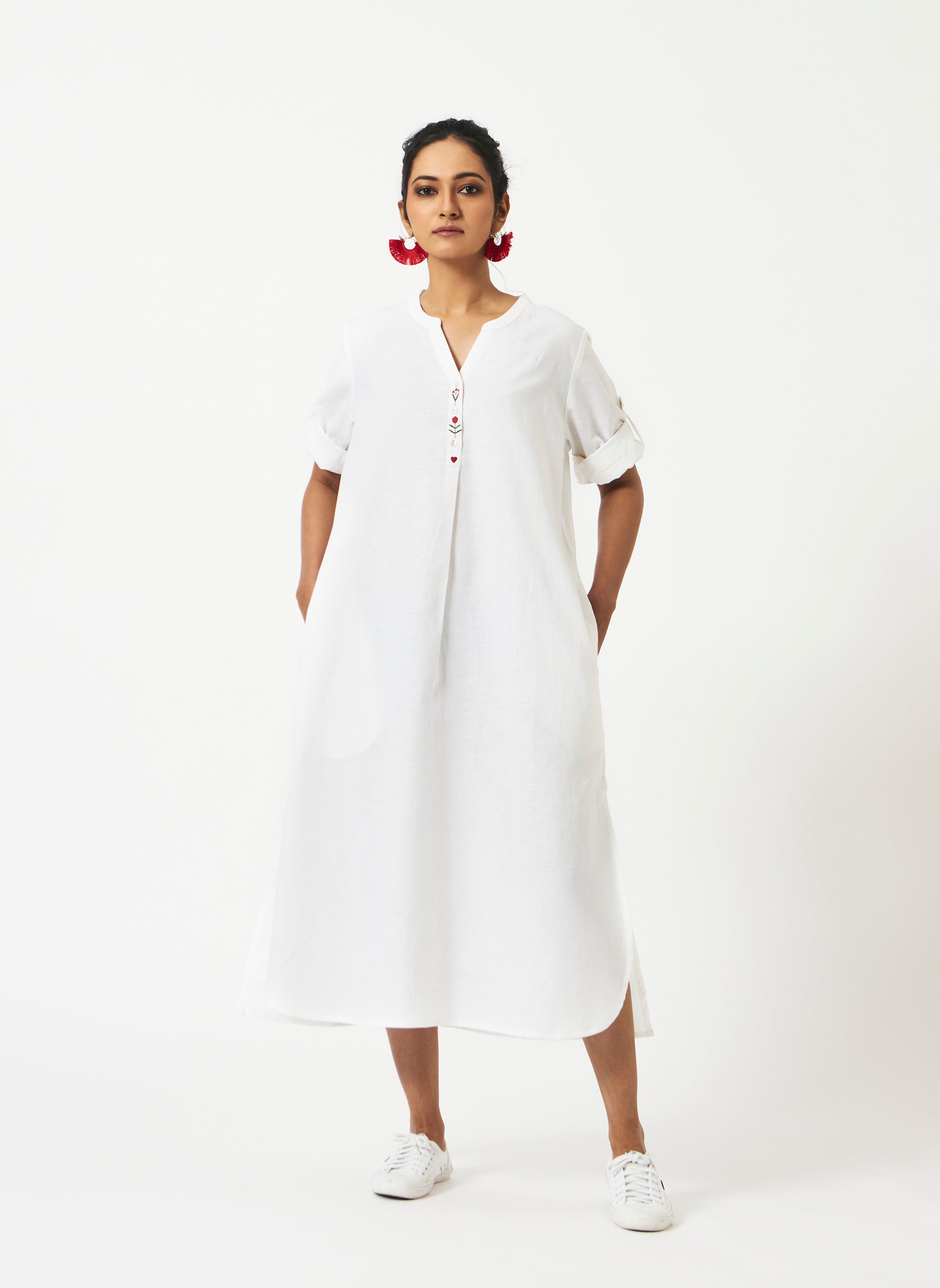 Mosegi-White Midi Dress