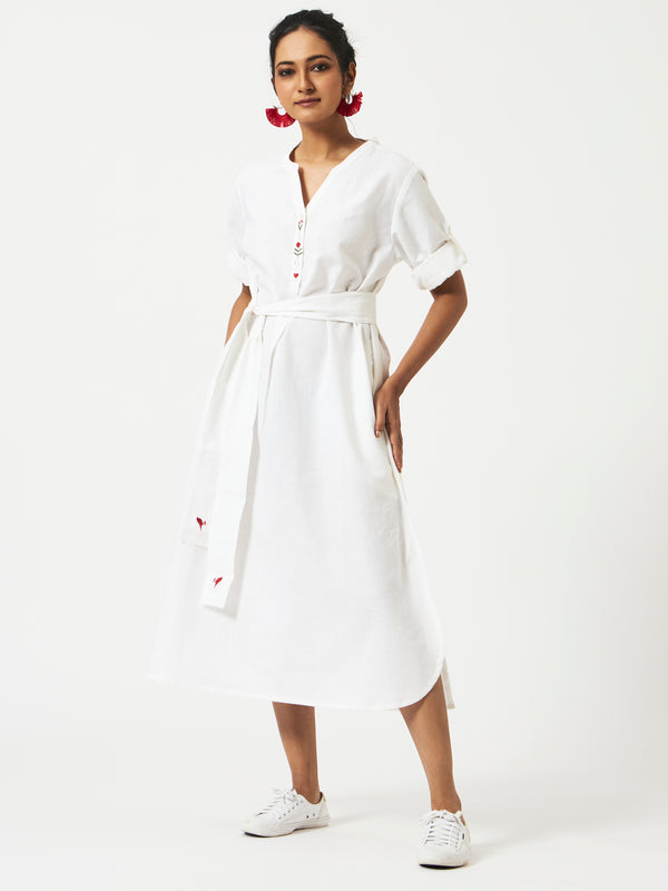 Mosegi-White Midi Dress