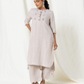 100% Linen Beige Scalloped Kurta Set – MWA20404-20414