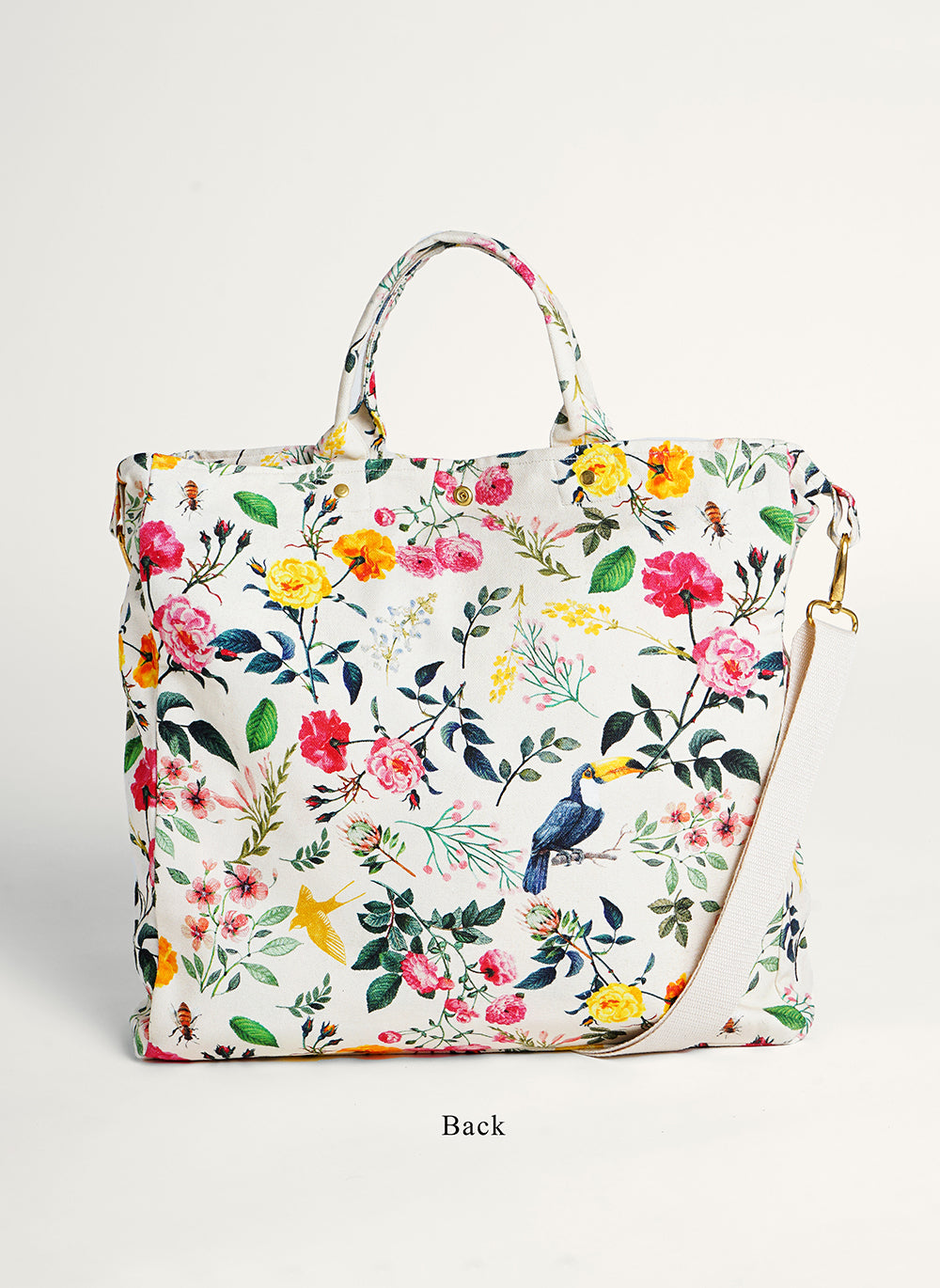 Off white floral printed organic cotton Canvas bag