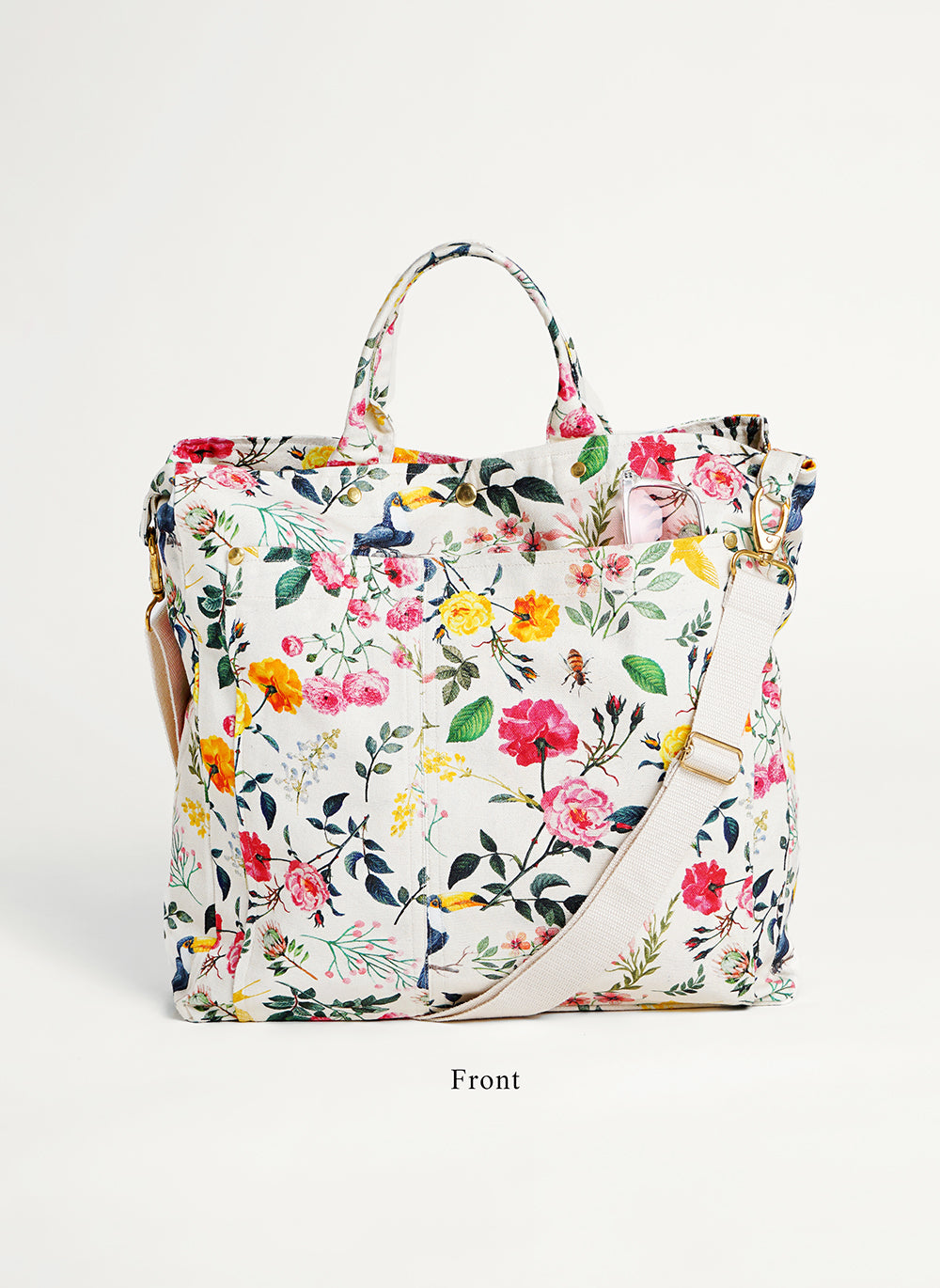 Off white floral printed organic cotton Canvas bag