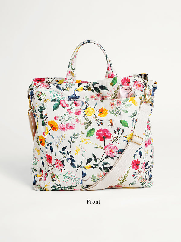 Off white floral printed organic cotton Canvas bag