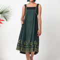 Dark green squared neckline dress with embroidery MSG03A