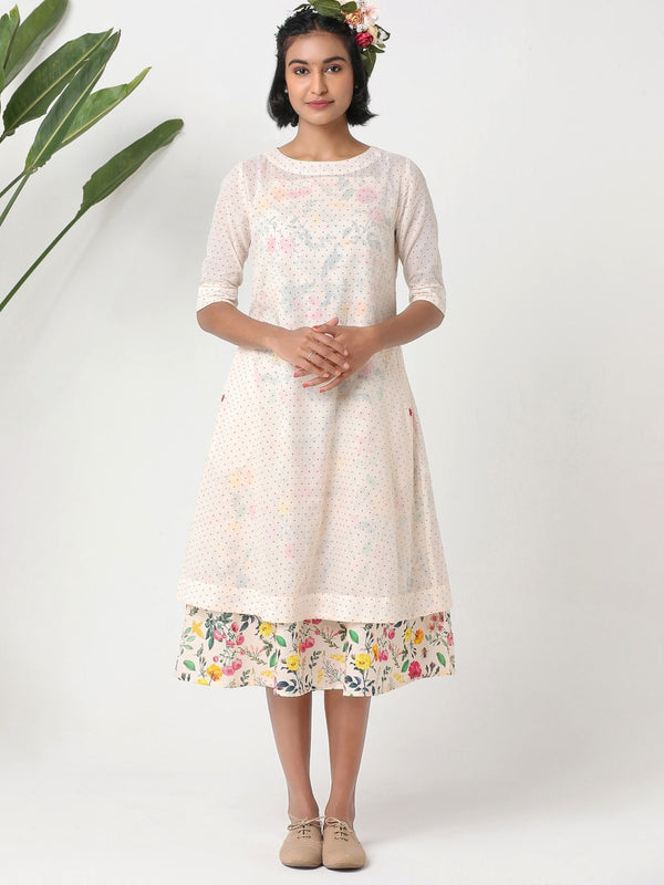 Organic cotton layered A-line dress with embroidery - MSG06