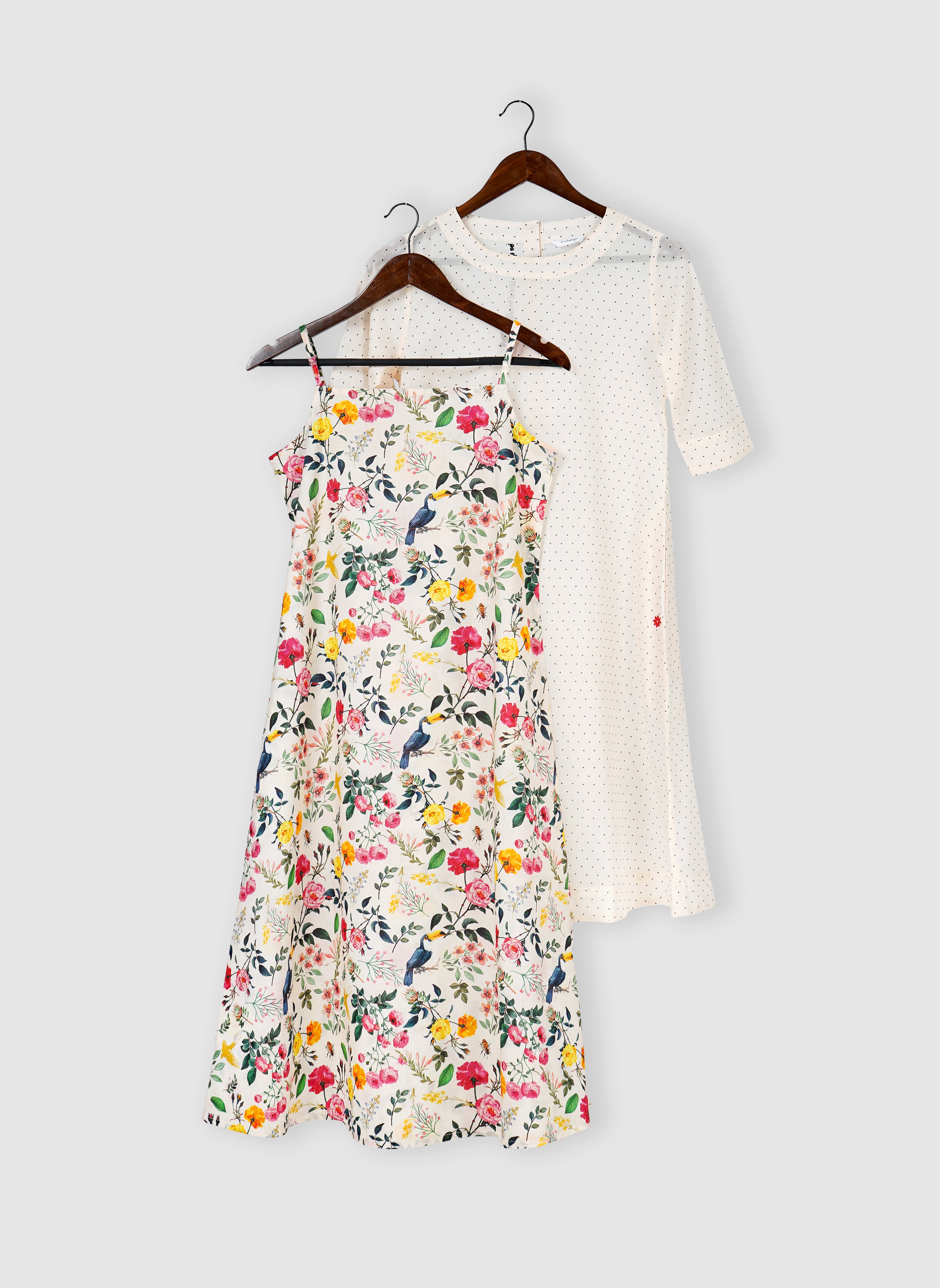 Organic cotton layered A-line dress with embroidery - MSG06