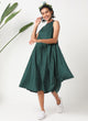 Green polka  sleeveless dress with asymmetric hemline and embroidery MSG175