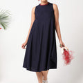 Dark blue sleeveless dress with asymmetric hemline and embroidery  MSG175B