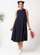 Dark blue sleeveless dress with asymmetric hemline and embroidery  MSG175B