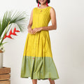 Yellow sleeves pleated dress with embroidery - MSG50B