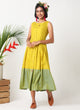 Yellow sleeves pleated dress with embroidery - MSG50B