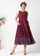 Burgundy sleeveless pleated dress with embroidery  MSG50C