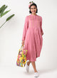 Dusty rose pleated dress in mandarin collar with embroidery MSG57B