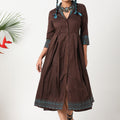 Brown embroidered dress with shawl collar MSG60C