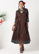 Brown embroidered dress with shawl collar MSG60C