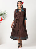 Brown embroidered dress with shawl collar