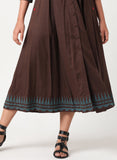 Brown embroidered dress with shawl collar