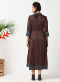 Brown embroidered dress with shawl collar