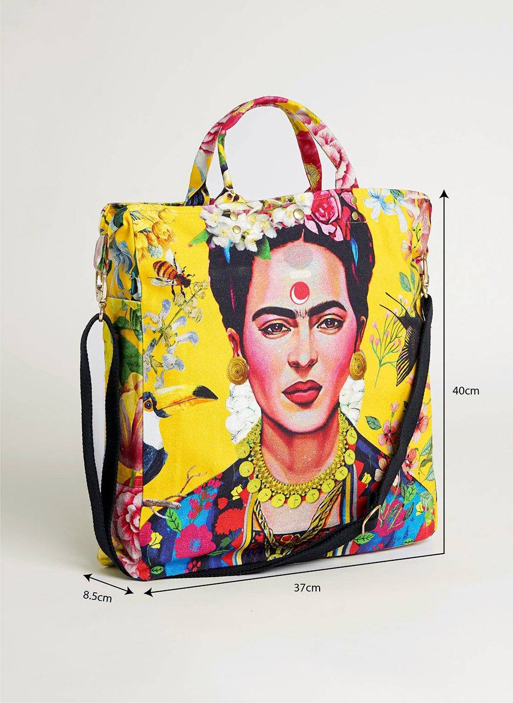 Yellow Frida Kahlo printed organic cotton Canvas bag