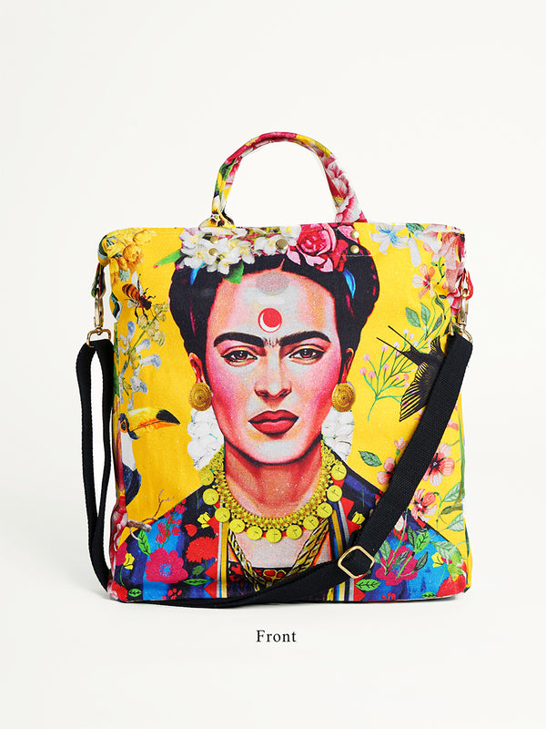 Yellow Frida Kahlo printed organic cotton Canvas bag