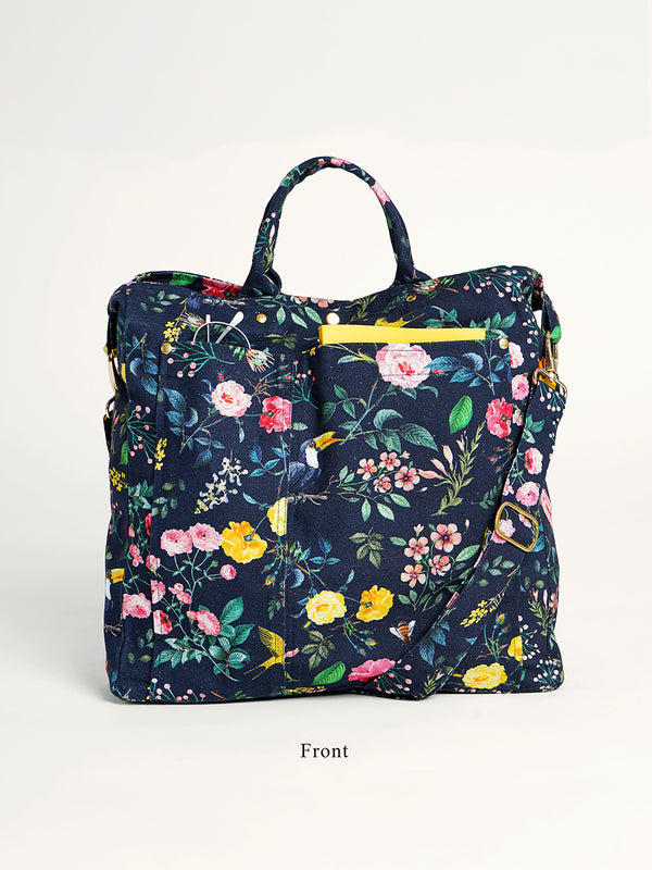 Navy floral printed organic cotton Canvas bag