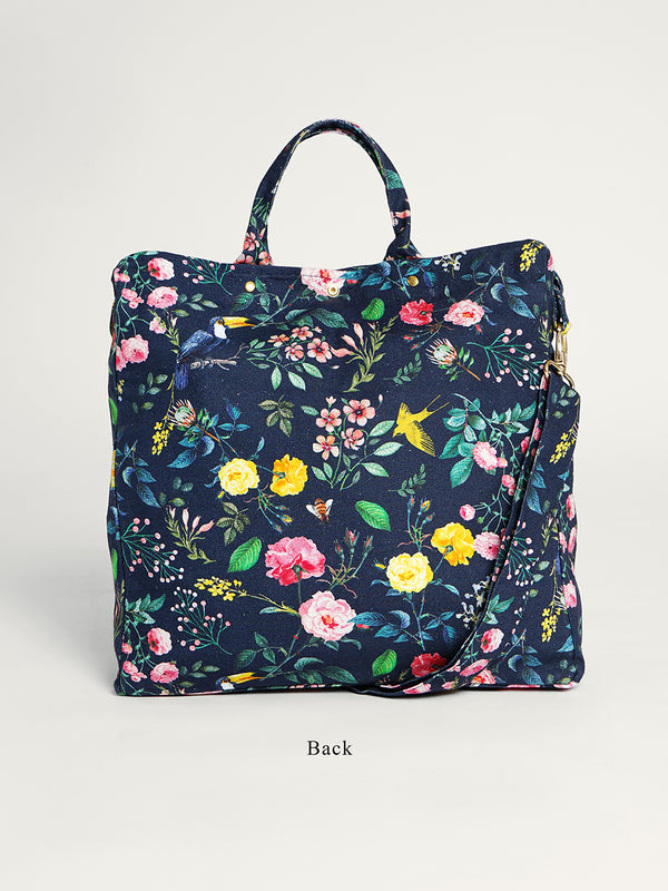 Navy floral printed organic cotton Canvas bag